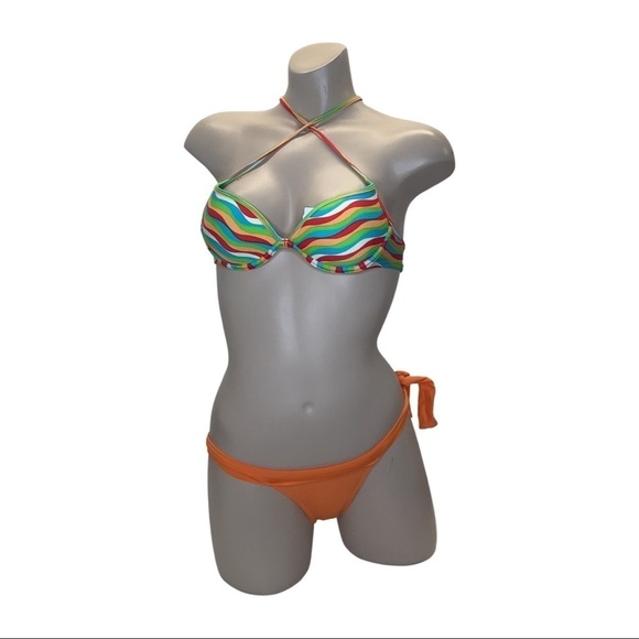 Recco brazilian orange and striped bikini set New With Tags - Picture 1 of 3